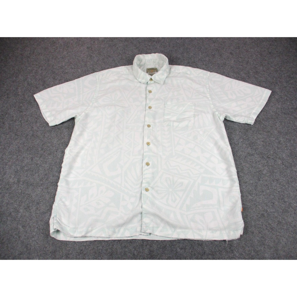 Quiksilver Shirt Mens Extra Large White Blue Waterman Button Up Polynosic Tribal
